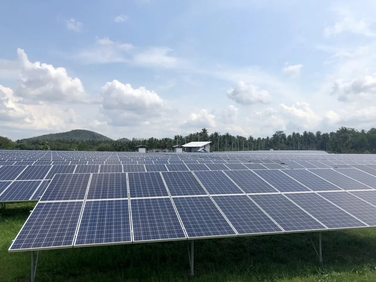 Solar panels under a blue sky